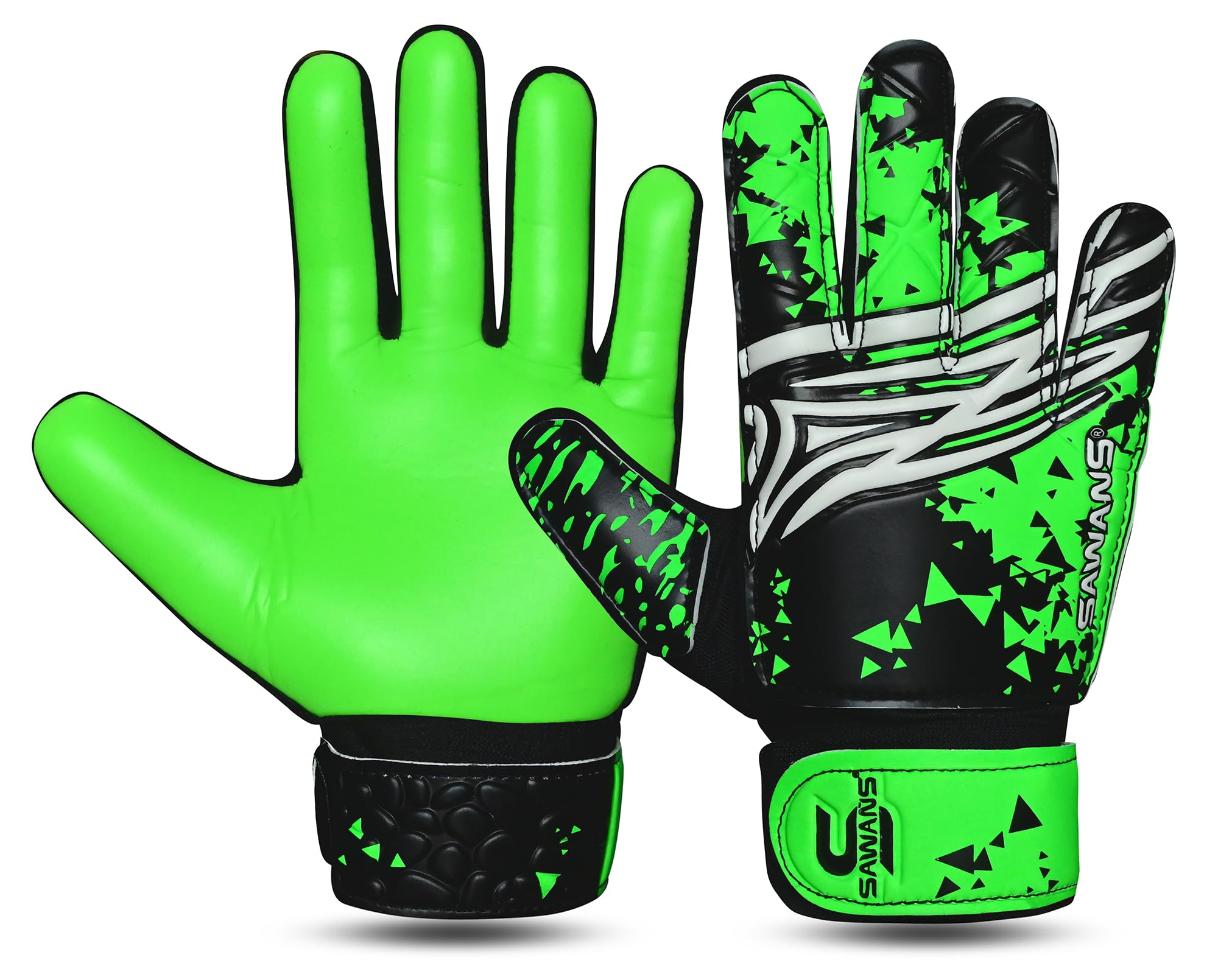 SAWANS Goalkeeper Gloves for Kids Boys Football Youth Soccer Goal Keeping Goalie Protection Double Wrist Finger Support Grip Padded Palm Anti Slip (Black Green, Size 2 suitable for 3 to 4 year old) โ image 1