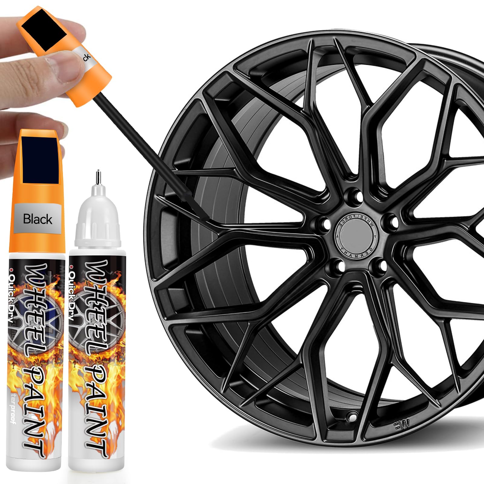 AAROVIBE Lackstift Schwarz Glänzend für Felgen – 2-in-1 Felgen Reparaturset, 2PCS Lackstift Auto zur schnellen Ausbesserung von Kratzern (Schwarz)