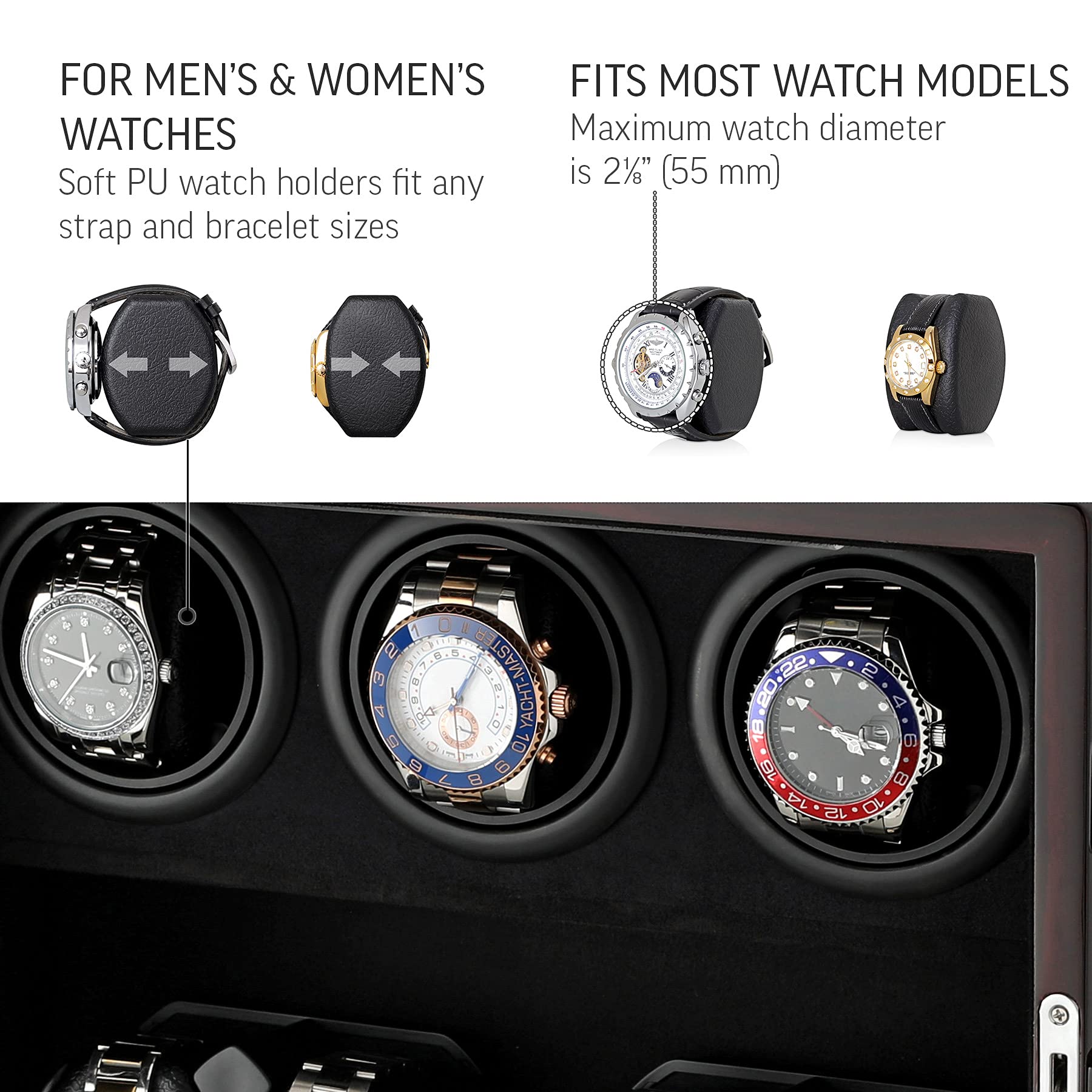 Remontoir pour 7 montres avec éclairage intérieur et option d'arrêt moteur, ébène, Remontoir de montre