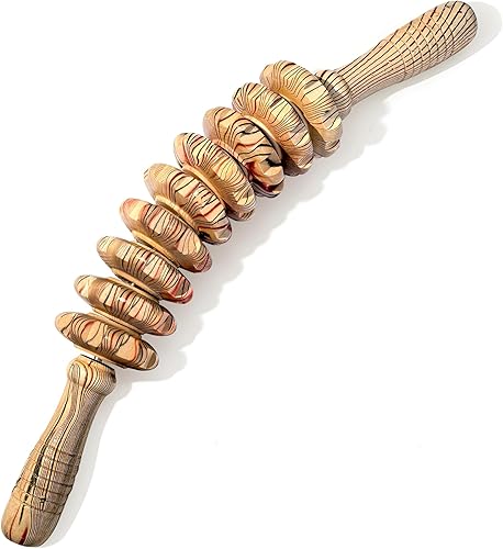 Vista 11 de Rodillo de masaje de terapia de madera con puntos de activación miofasciales de liberación, herramienta de masajeador para reducción de celulitis