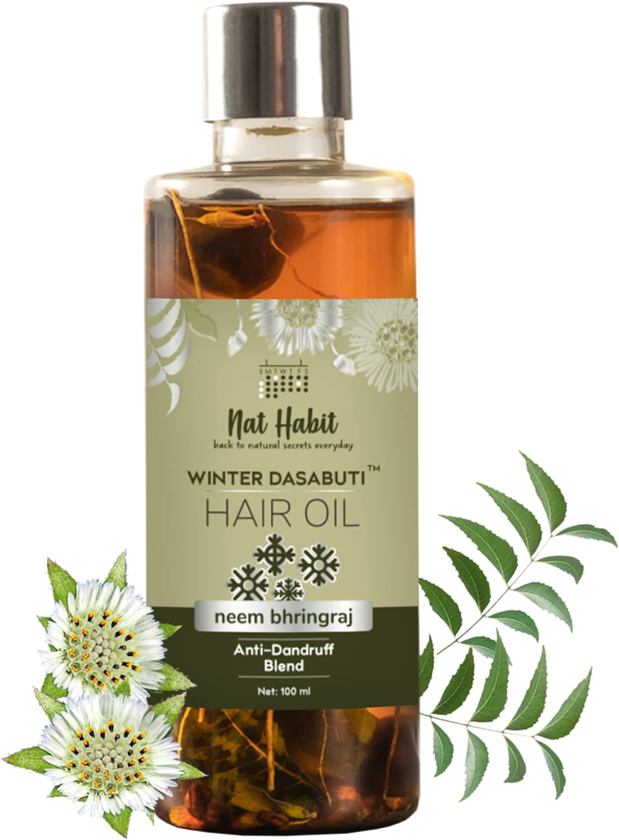 Neem Bhringraj Winter Hair Oil For Men & Women, Reduces Dandruff, Suitable For All Hair Types, No Paraffin, Mineral Oil, Preservatives & Chemicals, 100ml