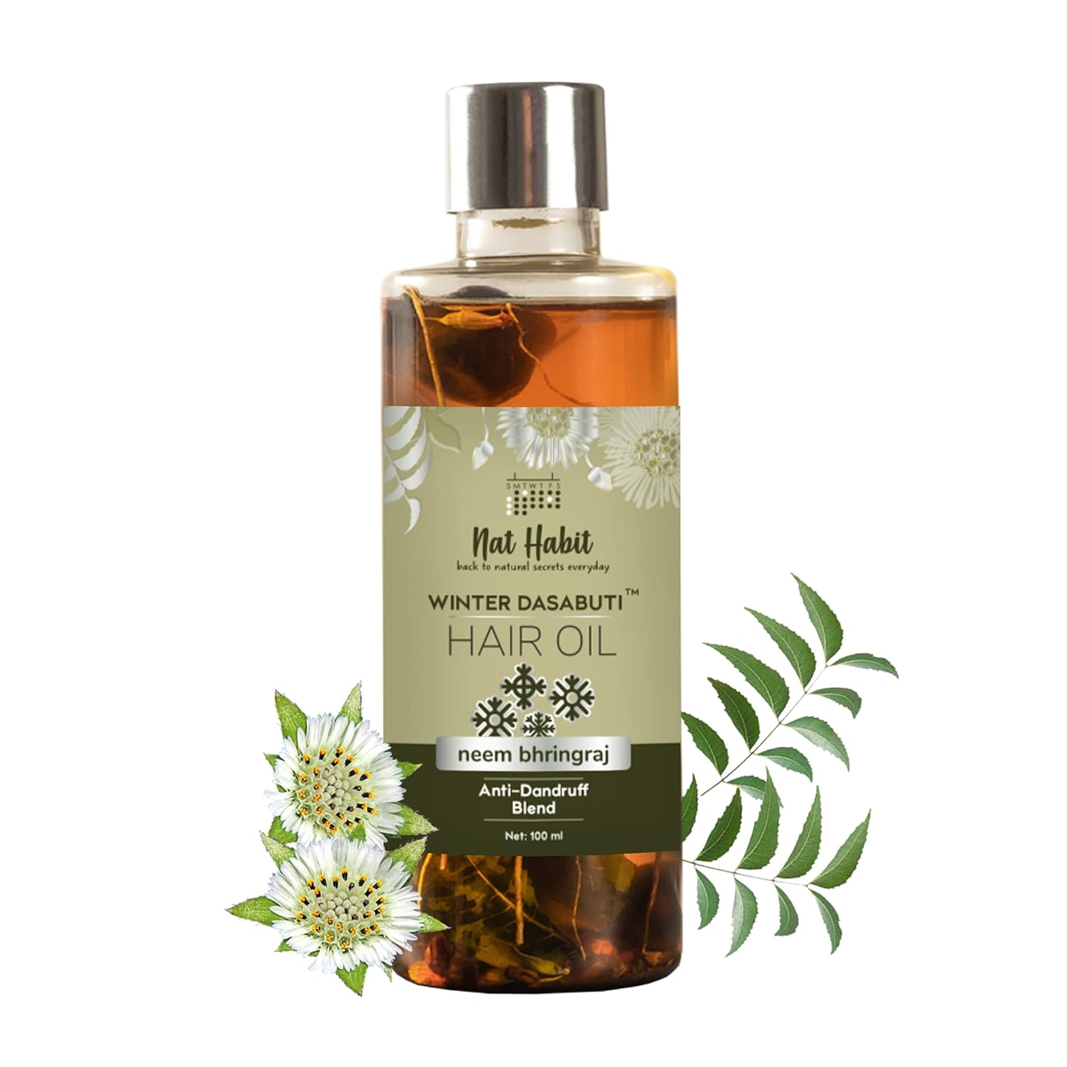 GGTT Nat Habit Neem Bhringraj Winter Hair Oil For Men & Women, Reduces Dandruff, Suitable For All Hair Types, No Paraffin, Mineral Oil, Preservatives & Chemicals, 100ml