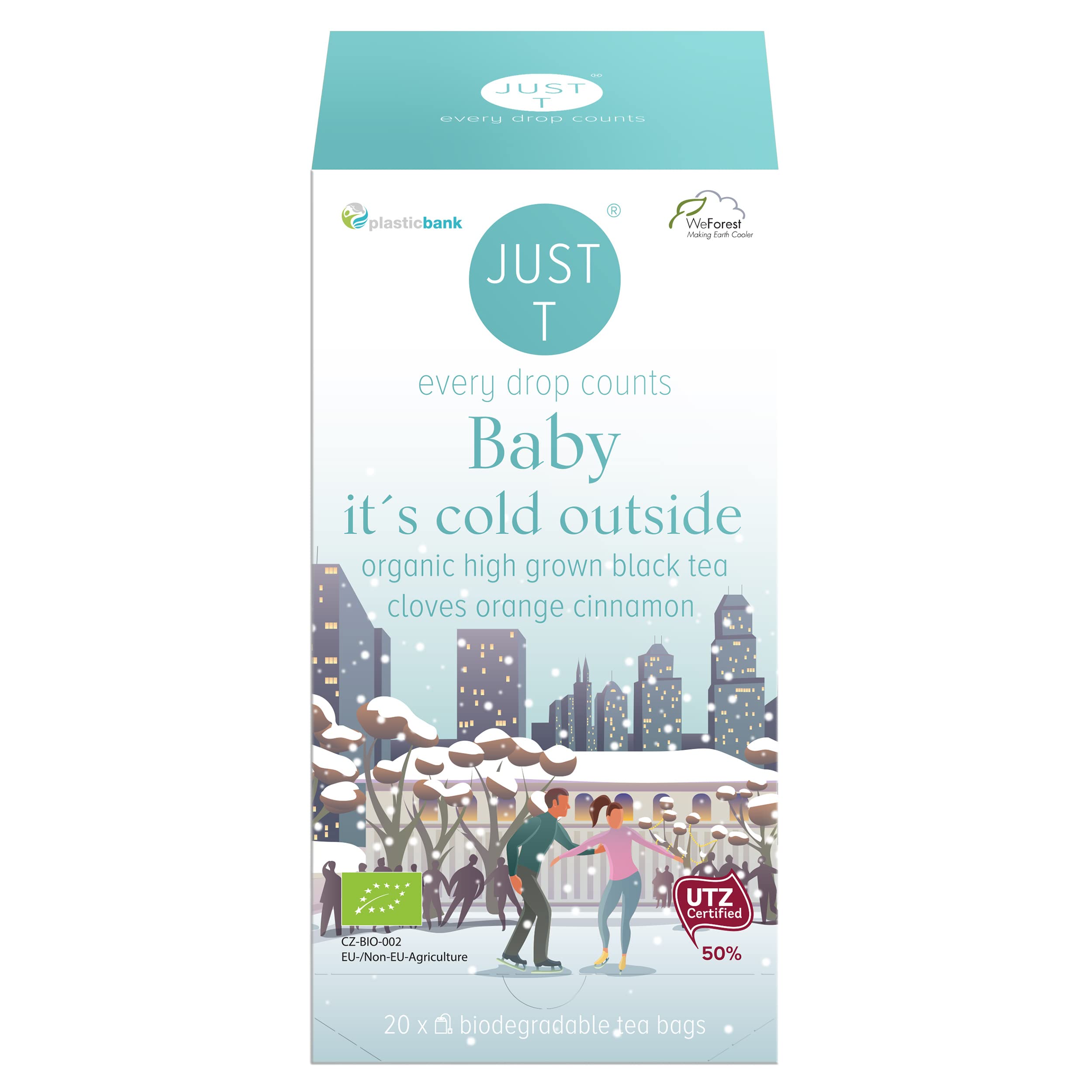 JUST T - Baby It´s Cold Outside Double Chamber Tea Bag (20 pcs) | Organic Black Tea – Mixed with Cloves, Orange and Cinnamon | Biodegradable Organic Tea Bags | 436187