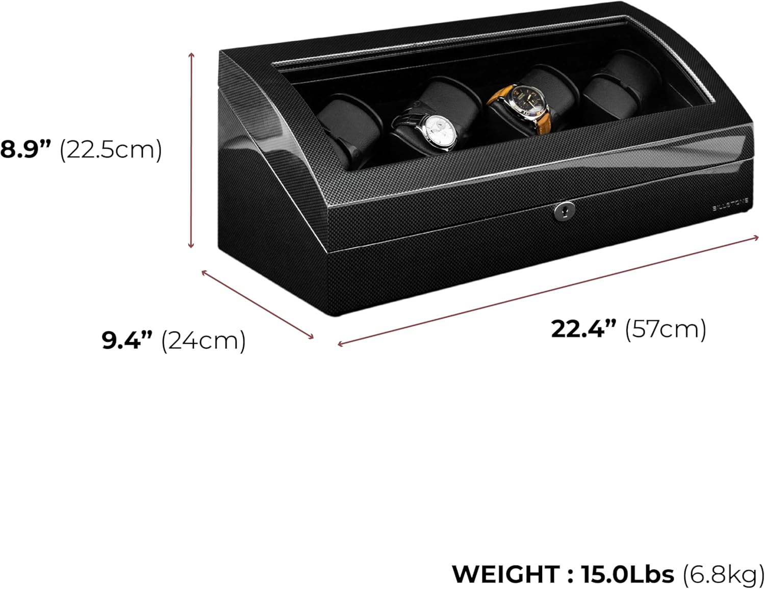 BILLSTONE Avanti 8 Plus Carbon Automatic Watch Winder Box for Automatic Watches, 8 Slot Carbon Fiber Finish with Blue LED Light