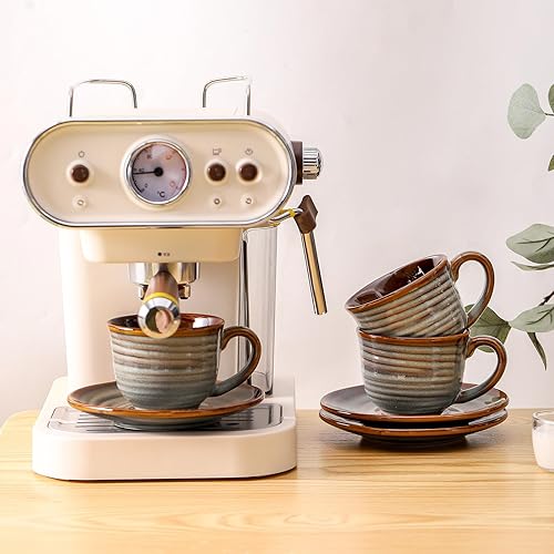 Miniatura 5 de Hasense Juego de 4 tazas de té y platillos de cerámica, tazas de capuchino de 8 onzas, tazas de café expreso para el hogar y la oficina, perfectas