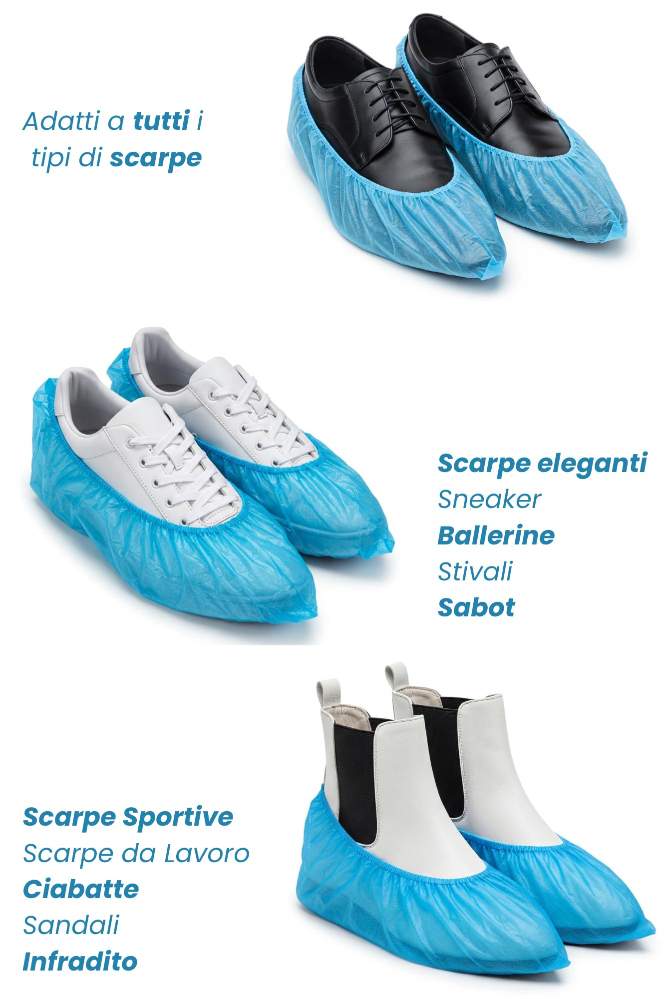 Copriscarpe Monouso CPE 100 Pezzi - Calzari usa e getta Impermeabili - 2,3g Azzurri Taglia Unica