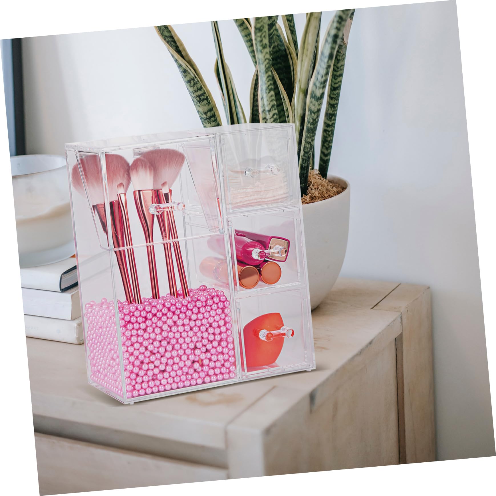 Healeved Porte-pinceaux de Maquillage avec Couvercle Pot à Pinceaux Cosmétiques Support à Cosmétiques Organisateur Outils de Maquillage Transparent pour Coiffeuse