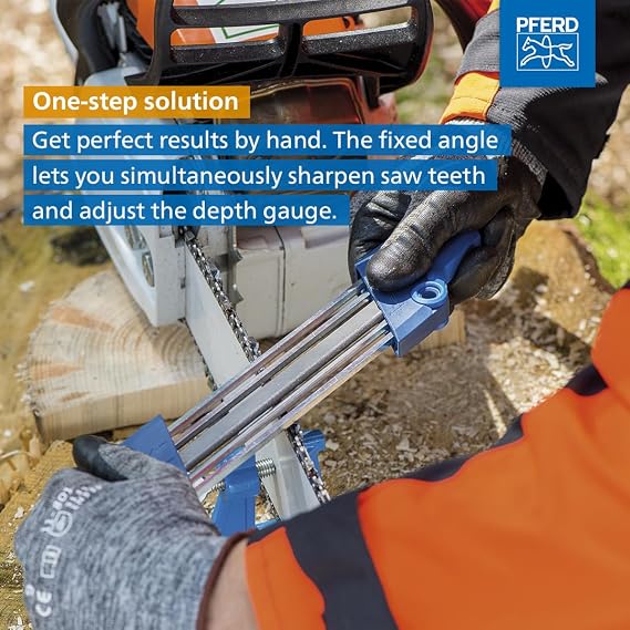 PFERD TOOLS CS-X Chainsaw Chain Sharpener, 5/32 File for 3/8 Low Profile | 2-in-1 Sharpener and Depth Gauge Tool, Easy Handheld Chain Sharpening, Pack of 1, Part 17300