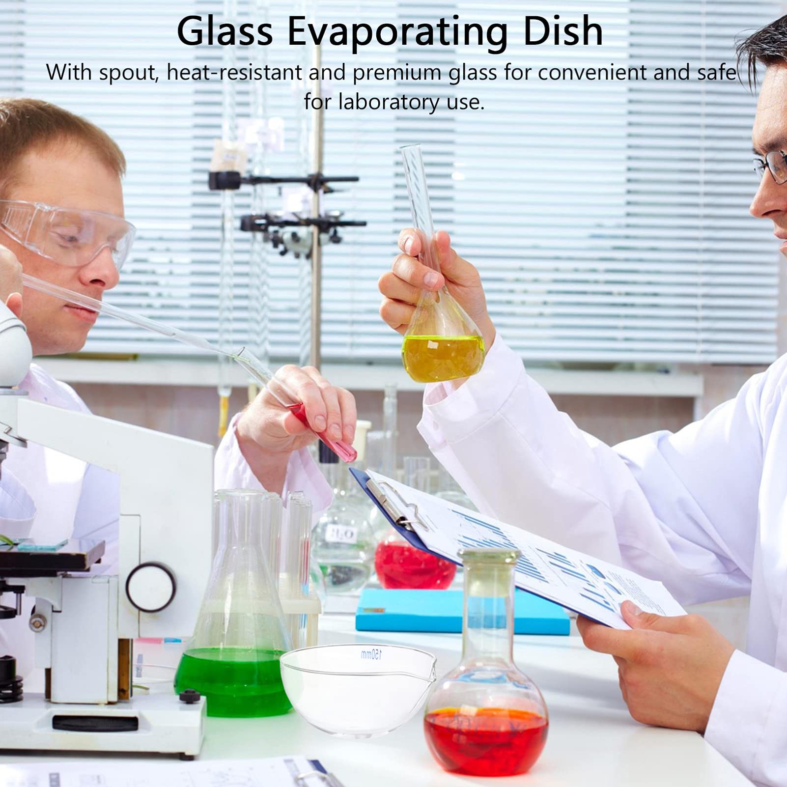 Baluue Bassin D'évaporation en Verre Transparent avec Bec Verseur, Outil de Laboratoire Rond pour Évaporation en Milieu Scolaire et Scientifique