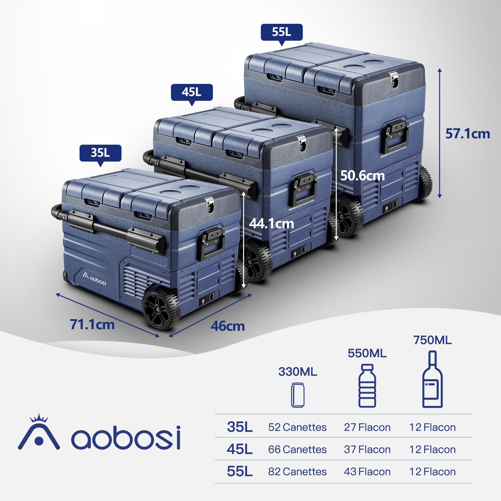 AAOBOSI 55L Glaciere Electrique, Bi-Zonal, Glaciere a Compression Avec APP, Chargement Par USB, Eclairage Par LED, 12/24 V et 100-240 V, -20°C à 20°C, Avec Roues, Pour De Nombreux Modèles De Véhicules