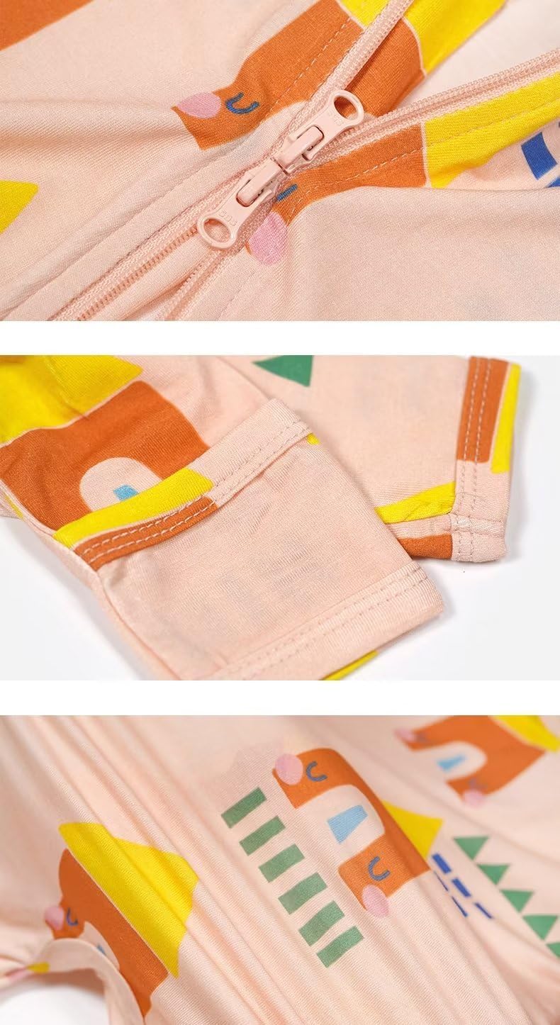 Teach Leanbh Baby Boys Girls 2 Pack Bamboo Viscose Pajamas with Mitten Cuffs 2 Way Zipper Long Sleeve Romper Sleep and Play - Image 3