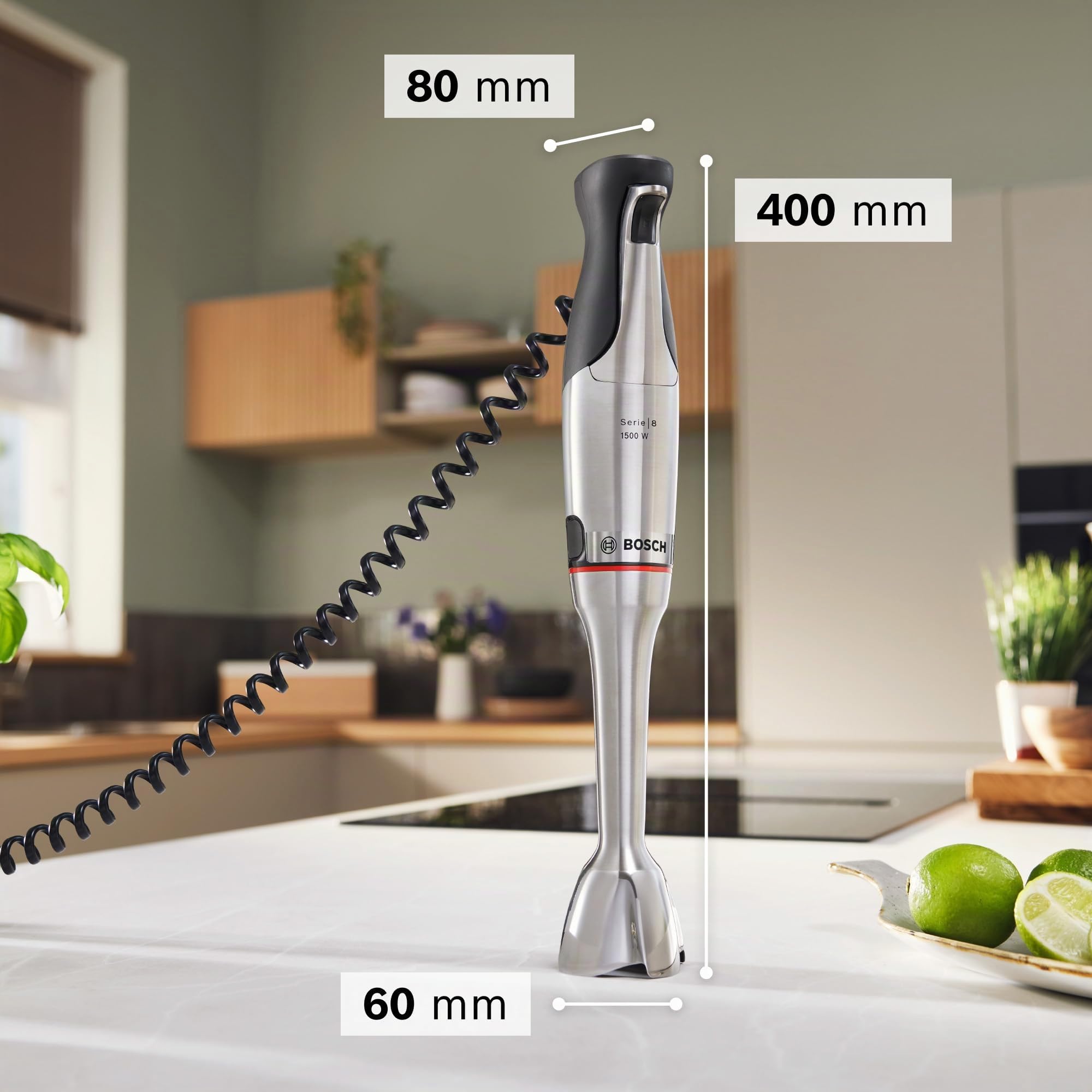 Bosch Stabmixer, Mixbecher, Universalzerkleinerer, Edelstahl Klingen, spülmaschinenfest, Spiralkabel, 1500 Watt, ErgoMaster Serie 8 MSM8M930