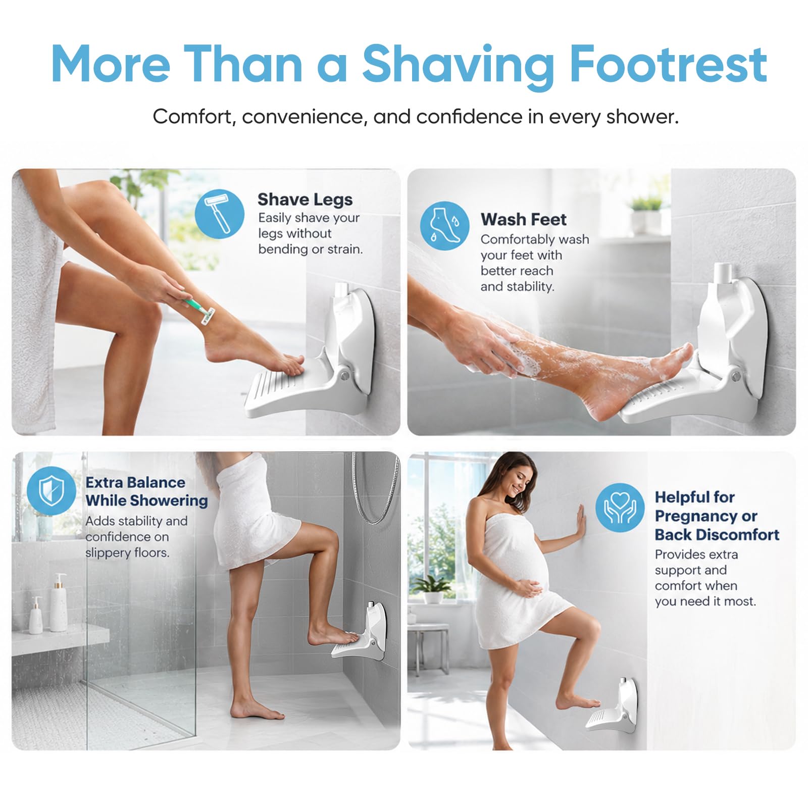 Reposapiés De Ducha, Reposapiés para Ducha Baño con Ventosa, Antideslizante, Fácil de Instalar, No Requiere Perforación, Ayuda para Afeitarse Las Piernas Pedicura, Ergonómico