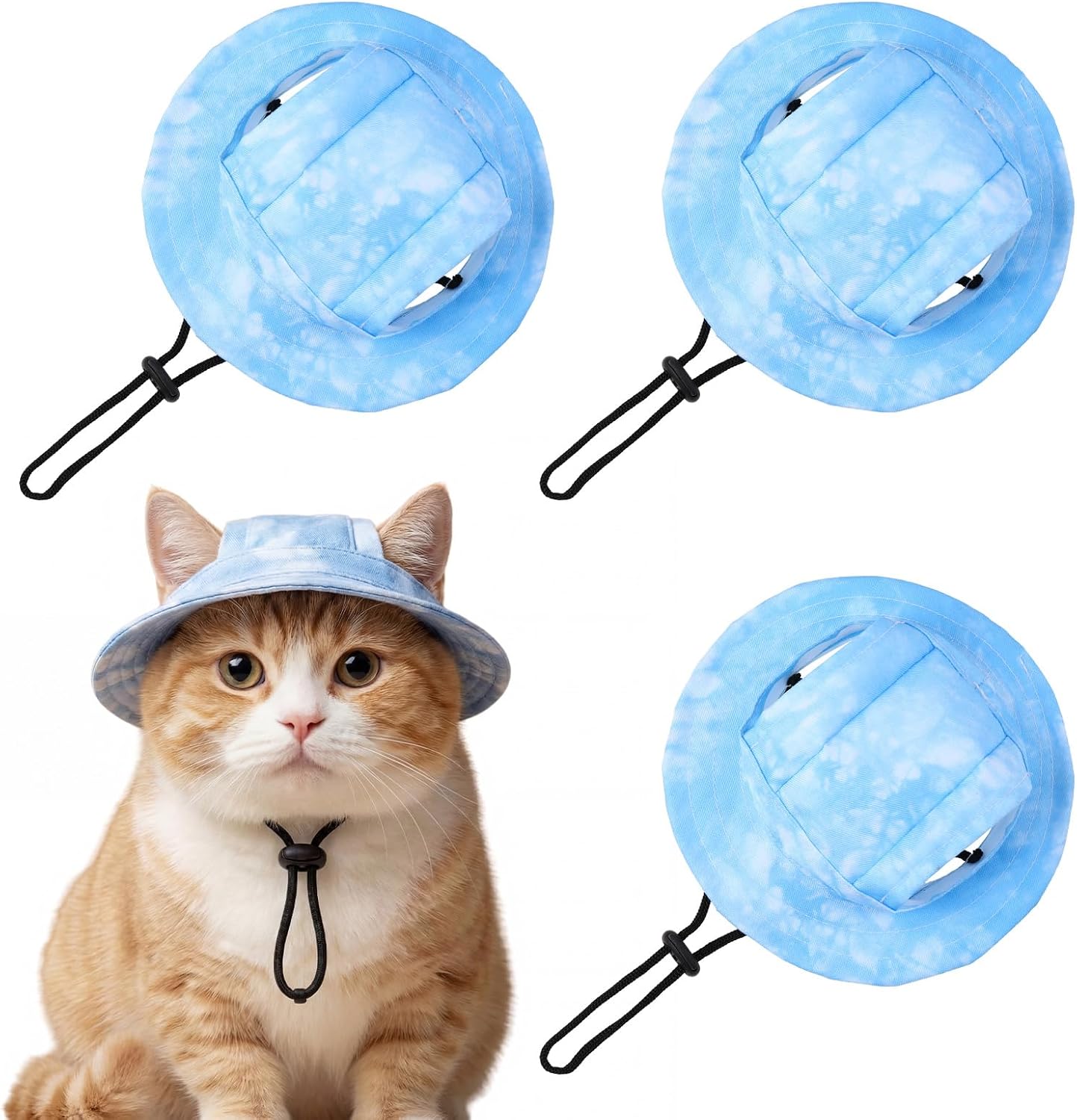 3 Pcs Pet Hats with Ear Hole Sunscreen Round Brim Bucket Hat