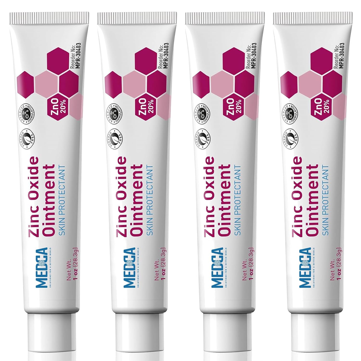 High-Potency 20% Zinc Oxide Ointment - (Pack of 4) Baby Diaper Rash Cream and Gentle Skin Protectant Barrier for Chafed Skin, Wetness, Daily & Overnight Protection Soothing, Hypoallergenic, 1oz Tubes