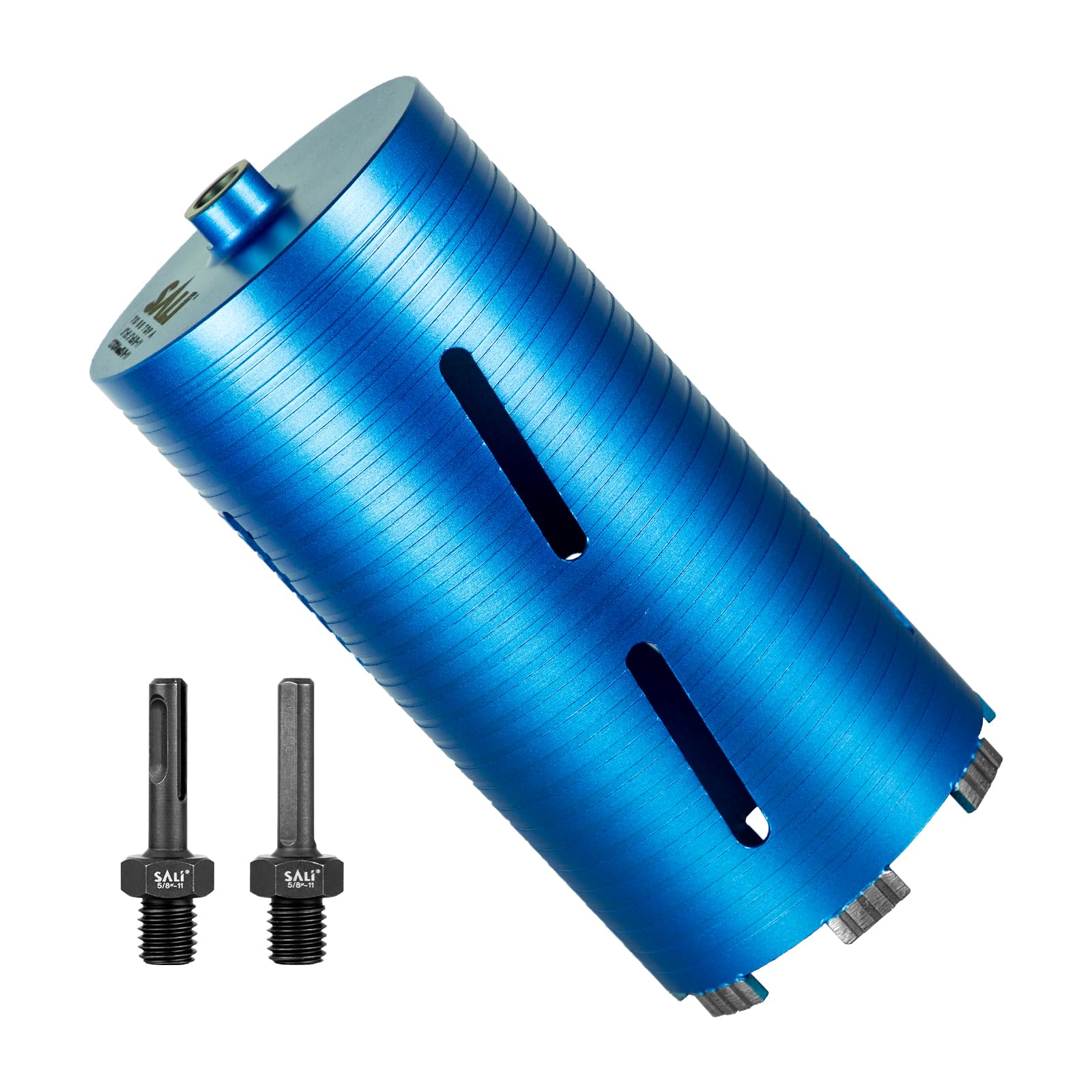 SALI Diamond Core Drill Bits 5" Diameter 10"/254mm Drilling Depth 5/8-11" Thread Core Bit Turbo Laser-Welded Segments for Cured Concrete with, Brick, Block, Masonry, with Two Adapters