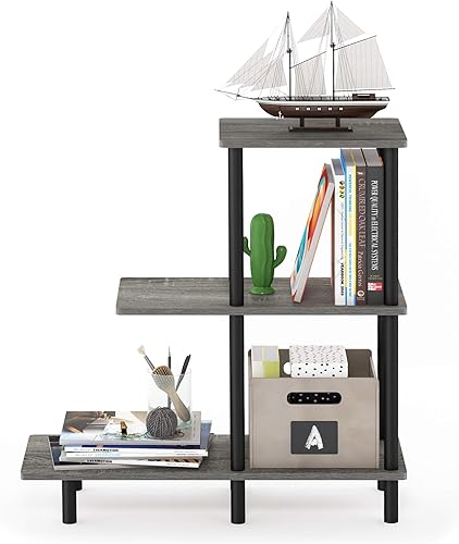 Miniatura 4 de Furinno Turn-N-Tube - Mesa auxiliar alta de sofá de 3 niveles, roble francés gris/negro Roble Francés/Negro,Espresso /