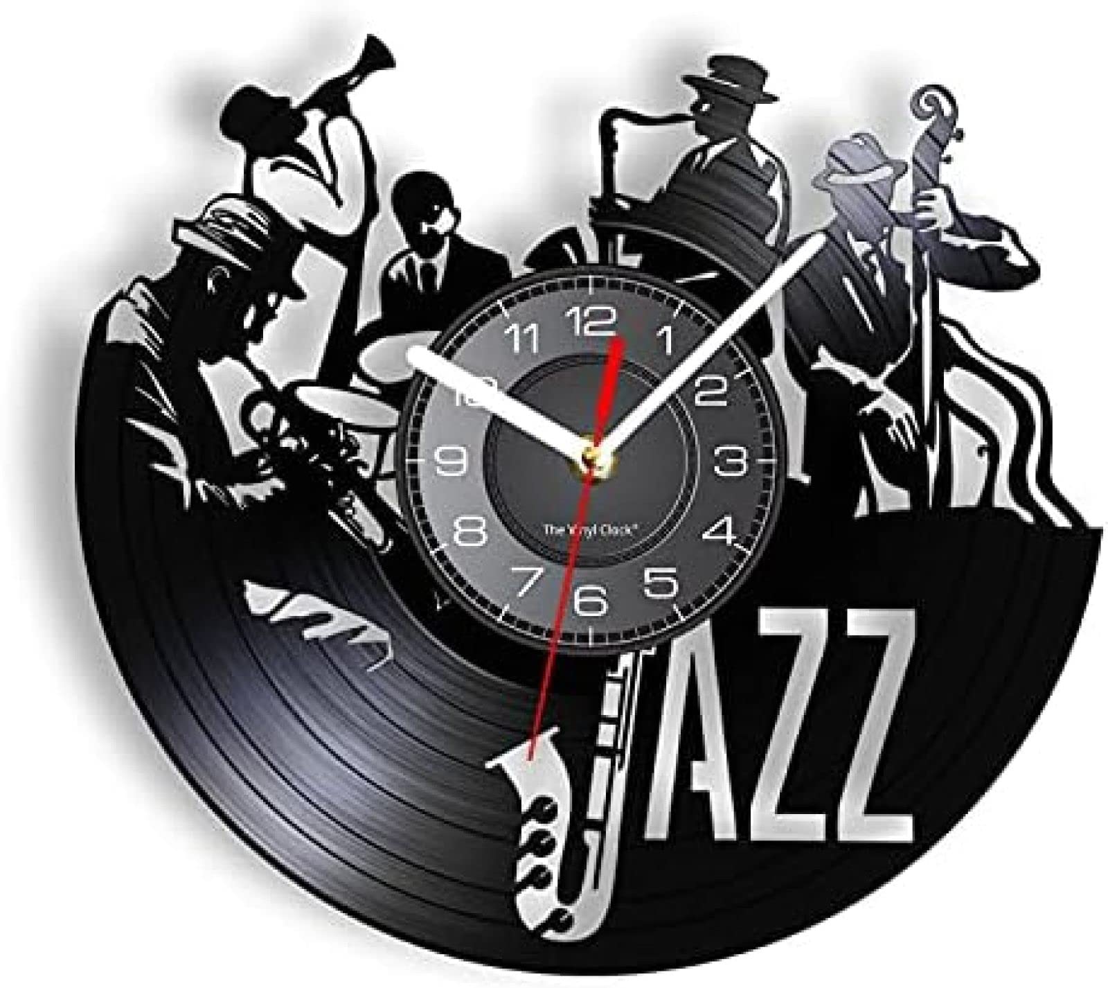 Avjera Vinyl Record Clock Jazz Band Concert Vinyl Cd Disc Wall Clock Jazz Club Laser Cut Handicraft Art Vintage Album Clock Musician Home Decor Timepieces