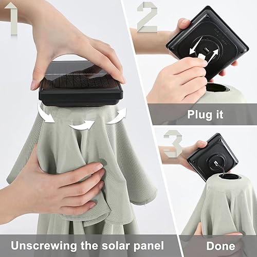 Miniatura 8 de ABCCANOPY - Sombrillas duraderas con panel solar y 32luces led, de 7.5pies, para patio (beige claro)