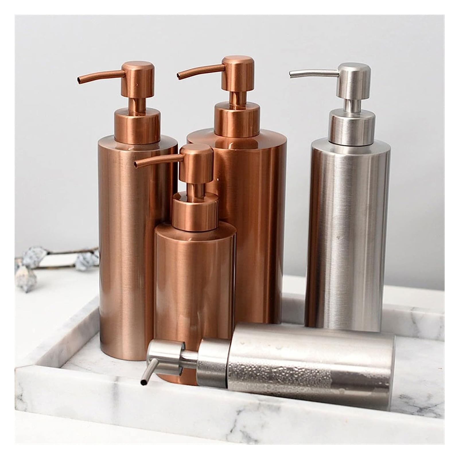 Dispensador de jabón de cerámica, botella de loción recargable, botella dispensadora de jabón, botella de loción de acero inoxidable 304 simple y moderna, botella de prensa de metal for baño, champú f