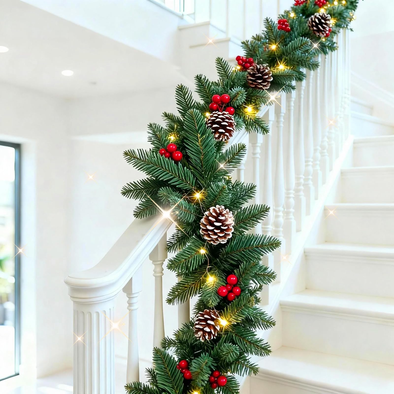 Arche De Noel Guirlande Noël Timiyou LED - Lierre Avec Boules Et Baies 2.7m Décoration Noël Lierre