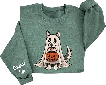 Love Signal Personalized Dog Ghost Sweatshirt, Custom Dog Mom Sweatshirt, Puppy Mama Gift for Women, Halloween Dogs Mom Gift