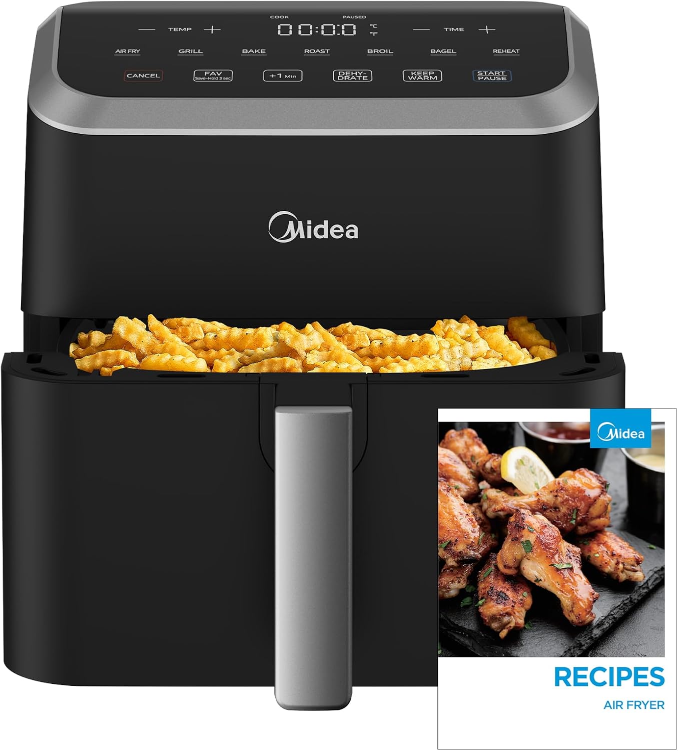 Midea Air Fryer 5.5QT Capacity, Heatexpress Rapid Air Technology, 9 Preset Menus, Crisps, Roasts, Reheats, Digital control Panel and Overheat protection, Oil free, Easy cleaning