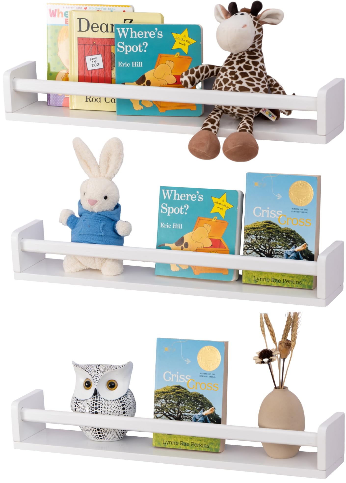 Estantería infantil de pared, 40 cm, color blanco, madera de pino maciza, flotante para habitación