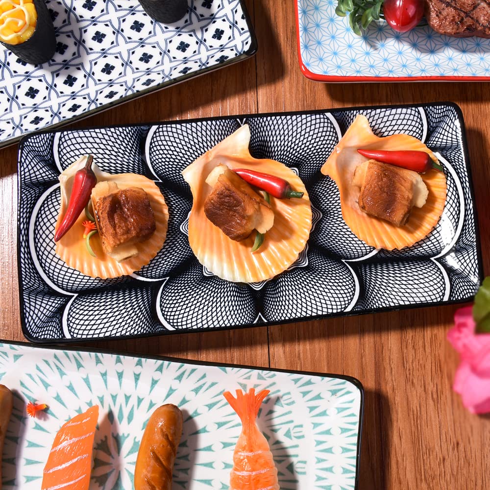 Juego de 4 platos de sushi japoneses rectangulares de cerámica para sushi y patas rectangulares