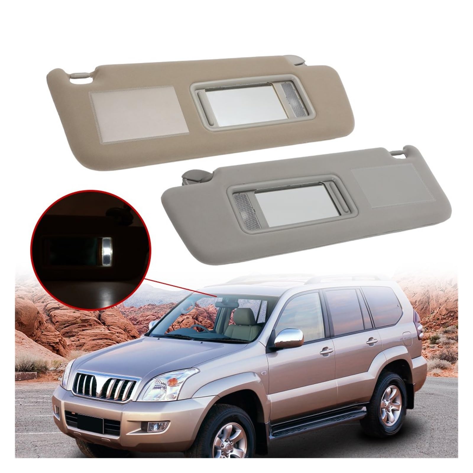 Pare-Soleil Assy pour Toyota pour Land pour Cruiser J12 pour Prado LC120 2002 – 2009 Pare-Soleil De Voiture Gris Beige Gauche Droite Panneau D'Ombrage Voiture (Taille : Beige Left)