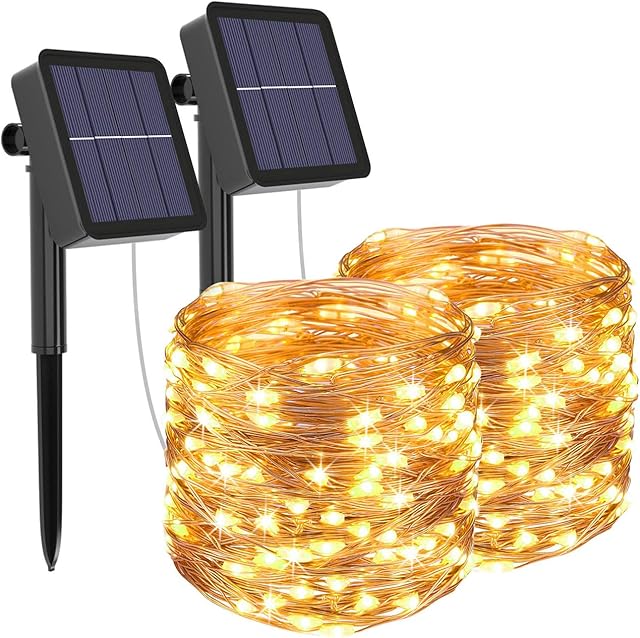[2 Pack] Litogo Solar Fairy Lights Outdoor, 12m 120LED Solar Garden Lights 8 Modes Waterproof Copper Wire Decorative Solar String Lights for Patio, Gate, Yard, Trees, BBQ, Wedding, Party (Warm White)