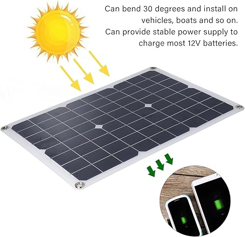Miniatura 6 de Tablero de cargador solar de 20 W, panel solar, cargador de batería impermeable flexible para vehículos al aire libre, barcos de pesca, casas