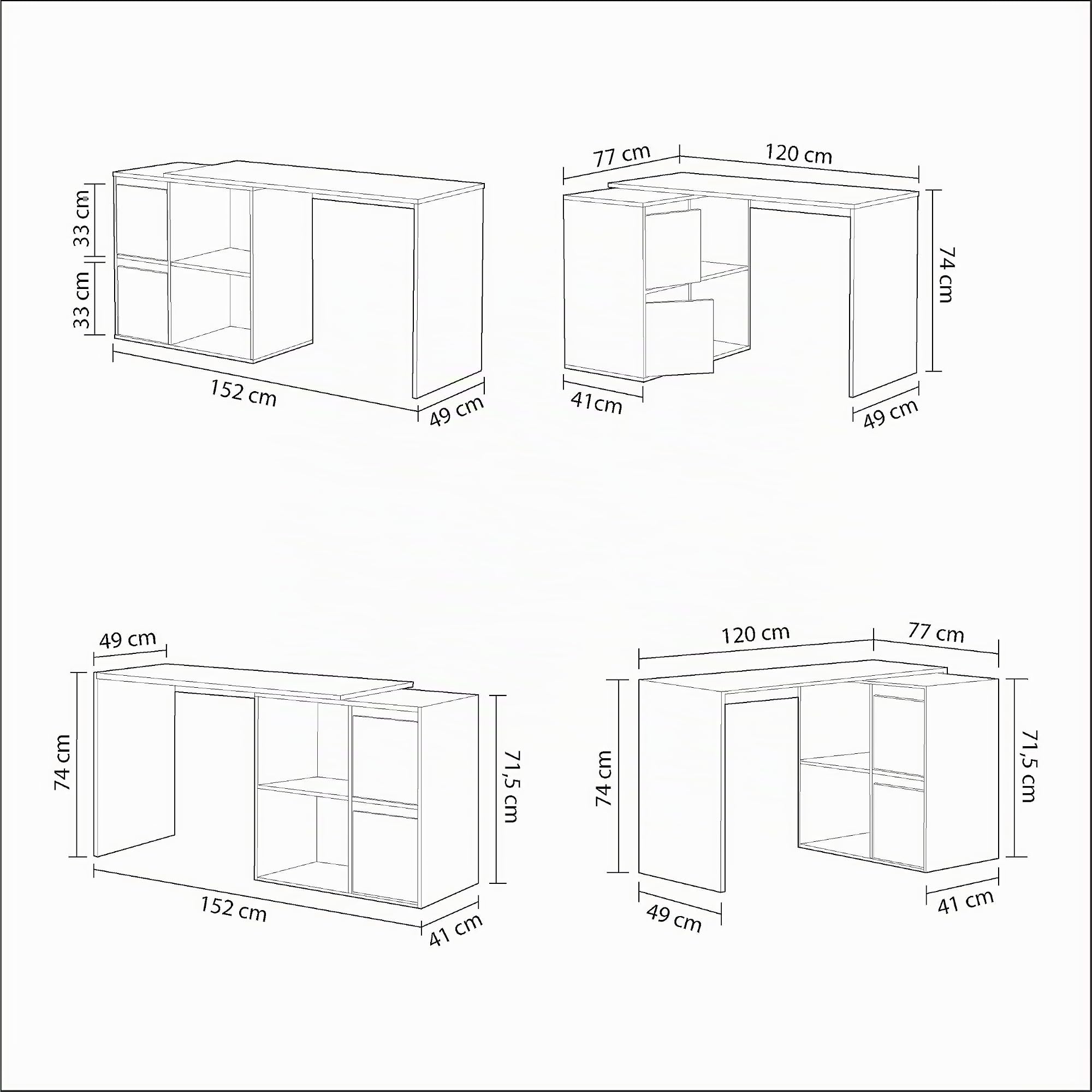 duehome | Escritorio, Mesa despacho Reversible, Mesa multiposición, Estudio, Modelo Spacio, Acabado en Blanco Artik, Medidas: 120 cm (Largo) x 77 cm (Fondo) x 74 cm (Alto)