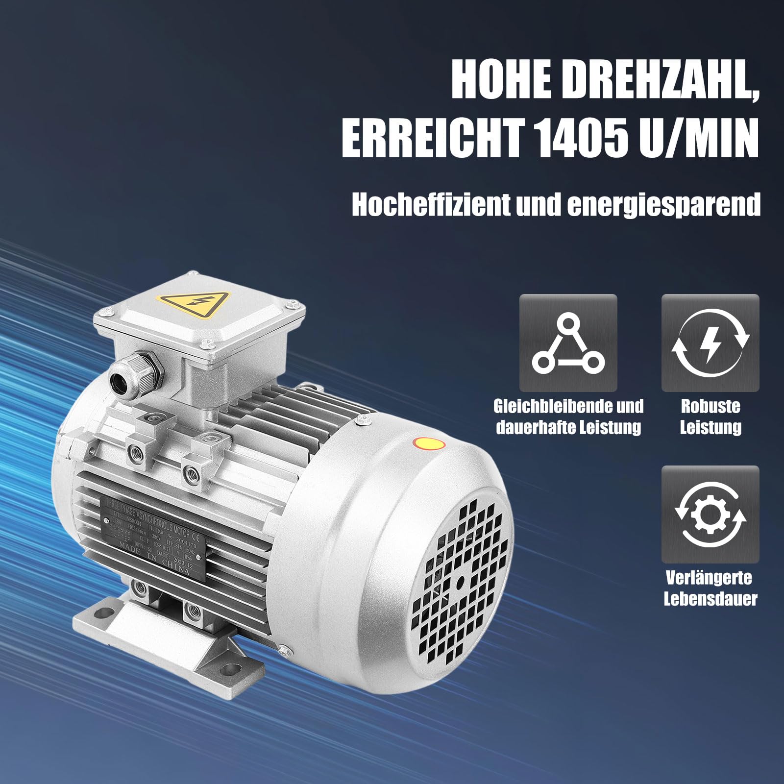 Elektromotor 1.1KW 1405r/min Asynchronmotor Drehstrom mit reiner Kupferspule 3-phasig Motor für Ventilatoren Pumpen Werkzeugmaschinen Kompressoren