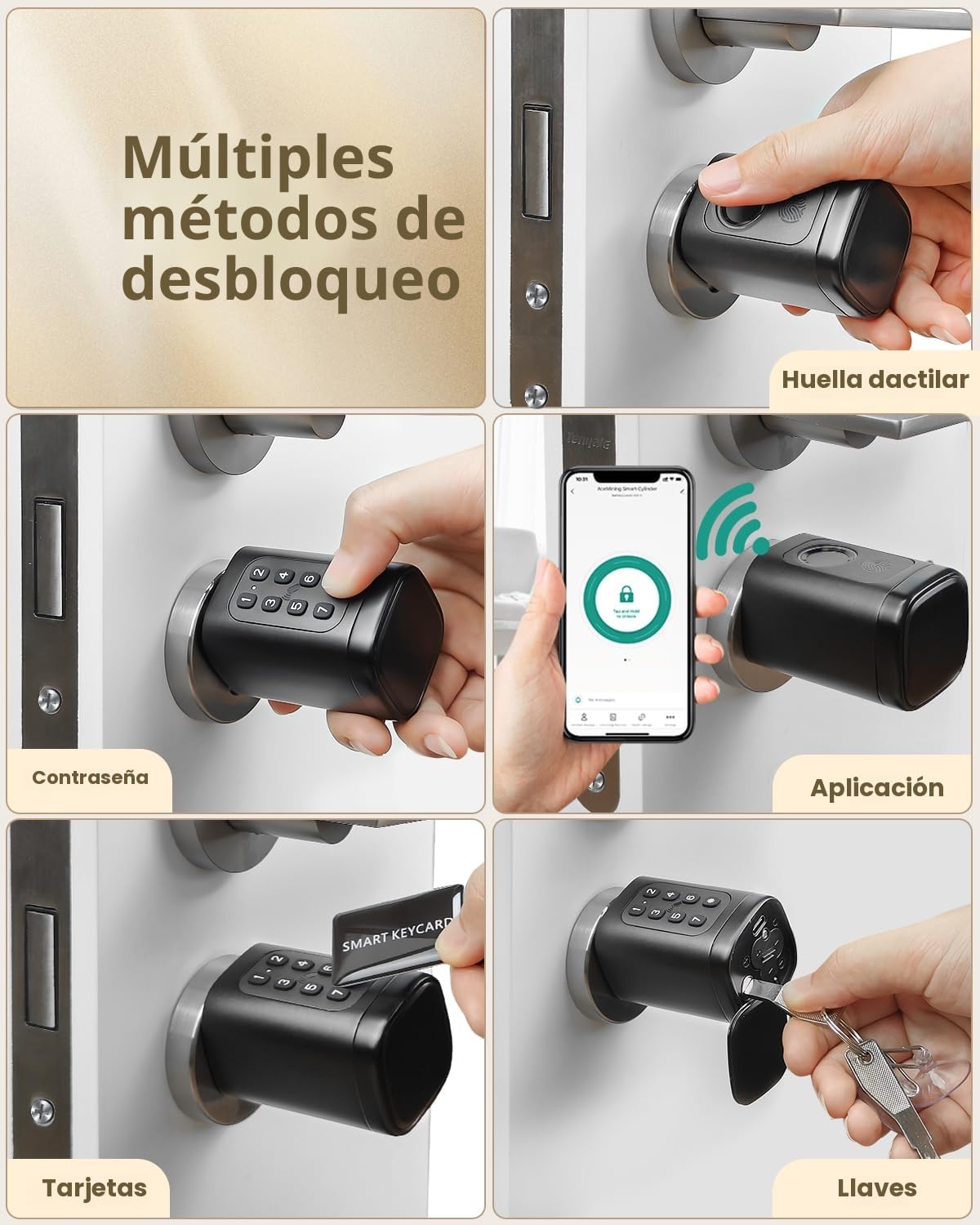 Gateway+Cerradura Inteligente 60mm-90mm con Huella Digital Contraseña | Cerradura de Seguridad: acceso con tarjeta y ajuste flexible; acceso simple para familia e invitados.