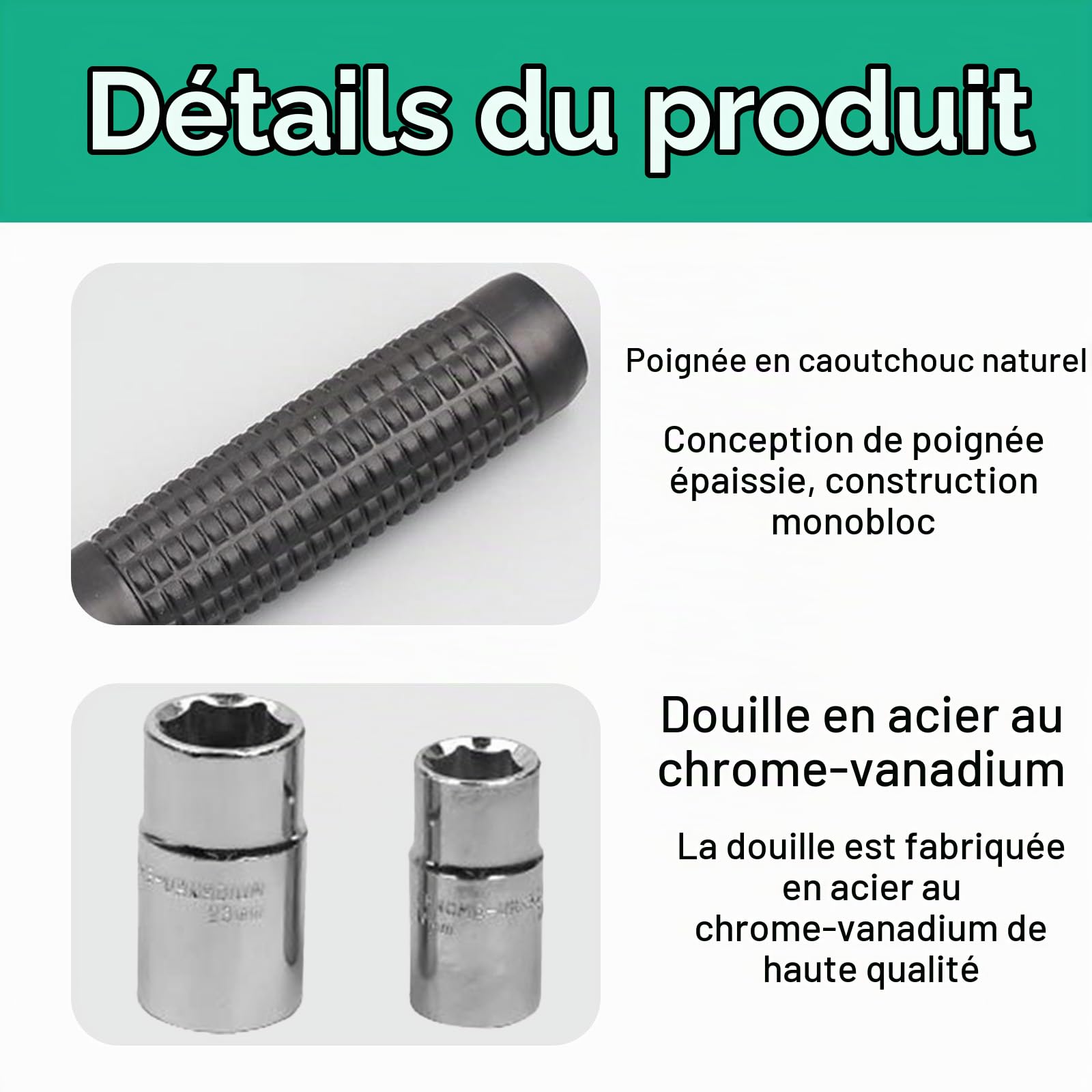 Clé Démonte Roue Télescopique, Clé Téléscopique pour Pneus Auto et Moto, Extracteur de Boulon Antivole, Longueur Réglable de 350 à 500 mm, Douilles Interchangeables 17/19 mm et 21/23 mm