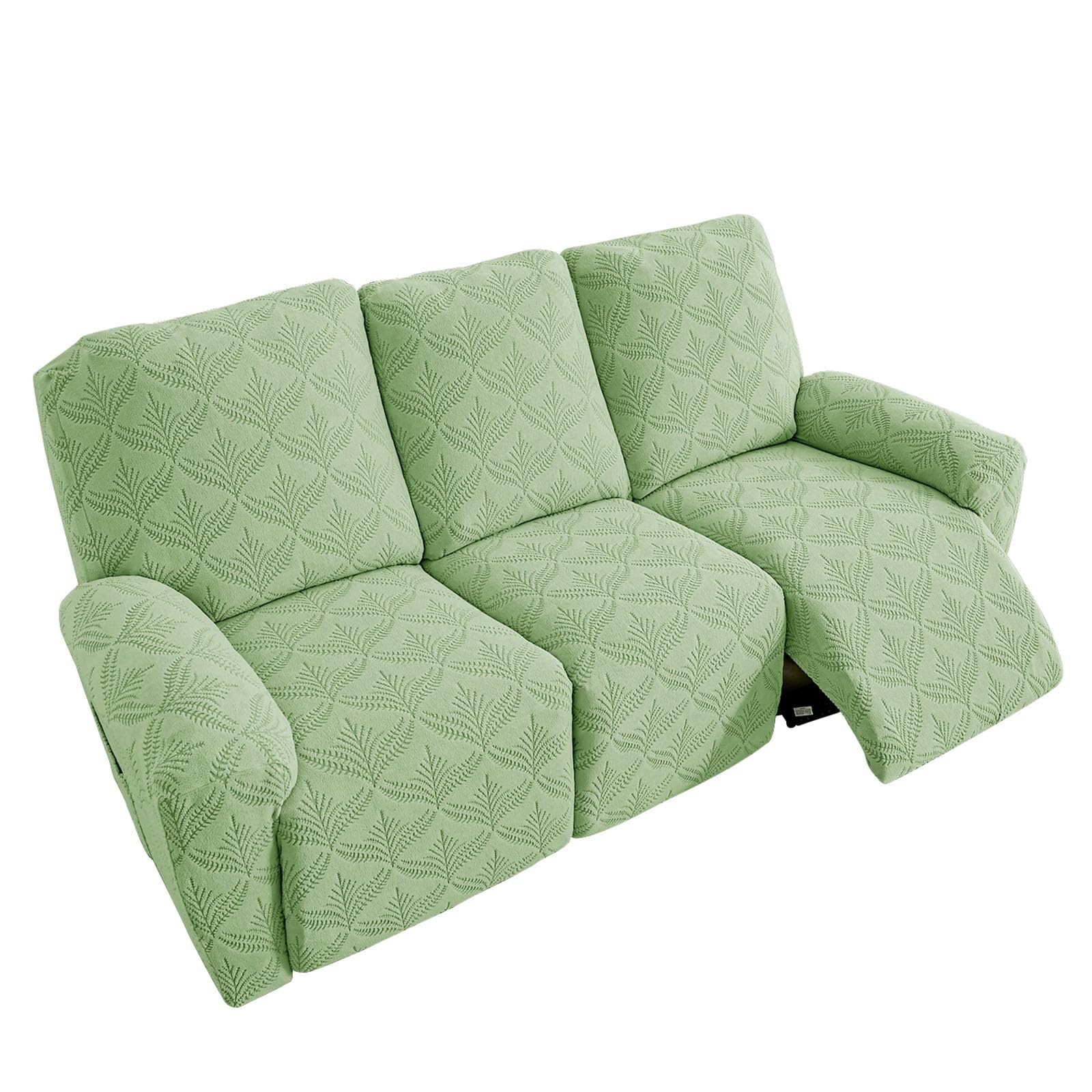 BEIWOSHA Jacquard Recliner Chair Covers, Stretch Polyester Spandex Recliner Cover, Reclining Sofa Cover with Elastic Side Pocket, Armchair Cover(Green,3 posti)