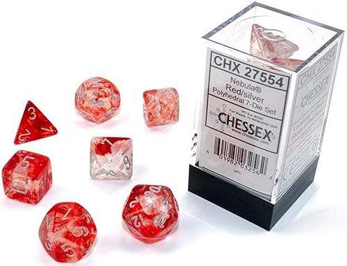 Chessex Nebulosa Poliédrico RojoPlata wLuminary 7-Die Set