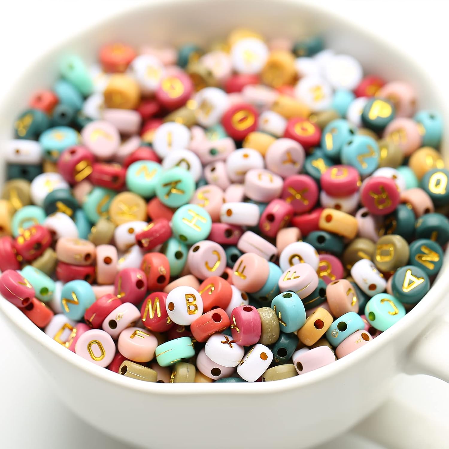 ToBeIT 1000Pcs Alphabet Letter Beads Acrylic Round Beads Vintage Color Beads for DIY Bracelet Necklace Craft Making (bg Color - Gold(White)) - Image 4