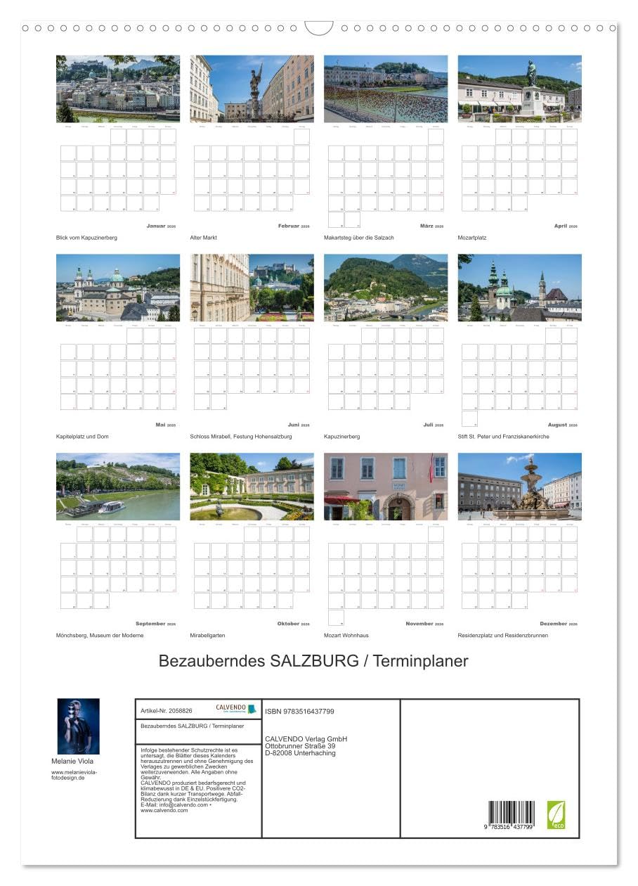 Bezauberndes SALZBURG/Terminplaner (Wandkalender 2026 DIN A2 hoch), CALVENDO Monatskalender