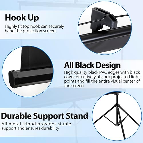 Miniatura 6 de Smartxchoices Pantalla de proyector portátil 169 HD de 84 pulgadas con soporte, pantalla de trípode extraíble manual sin arrugas con bolsa de