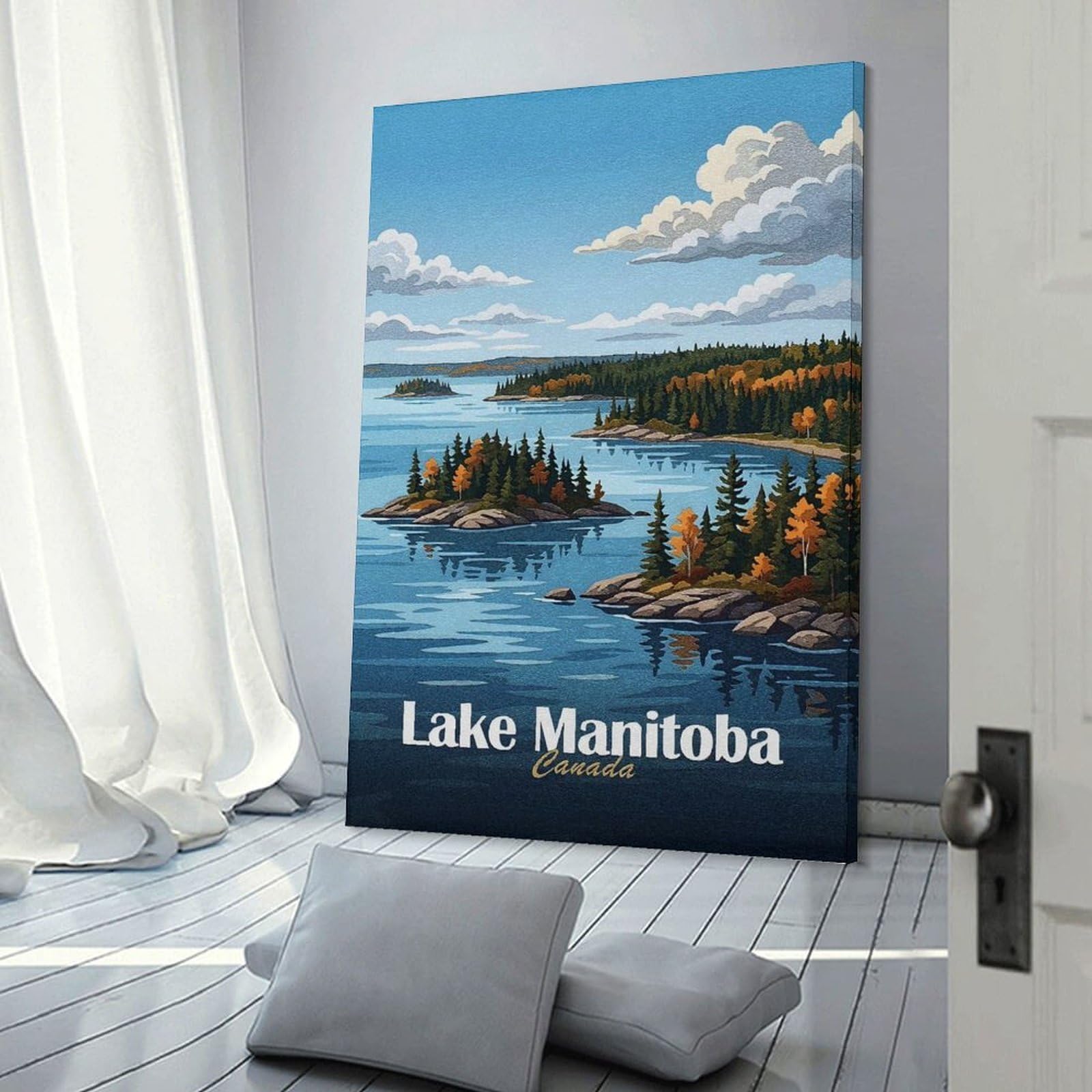 Junmoney Canvas Wall Art Lake Manitoba Canada Landscape Art, 24x36inch(60x90cm), for Bedroom, Guest Room Or Reading Nook, Canvas Wall Decor for Personal Spaces