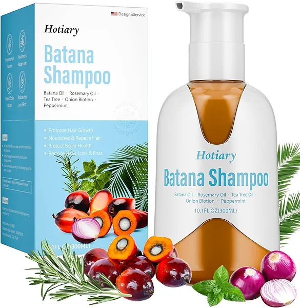 Raw Batana Oil Shampoo for Hair Growth Dr. Sebi, Organic Batana Hair Loss Shampoo with Rosemary Oil, Onion, Biotin, Caffeine, Tea Tree, Nourishing Repair Damage Hair for Men & Women