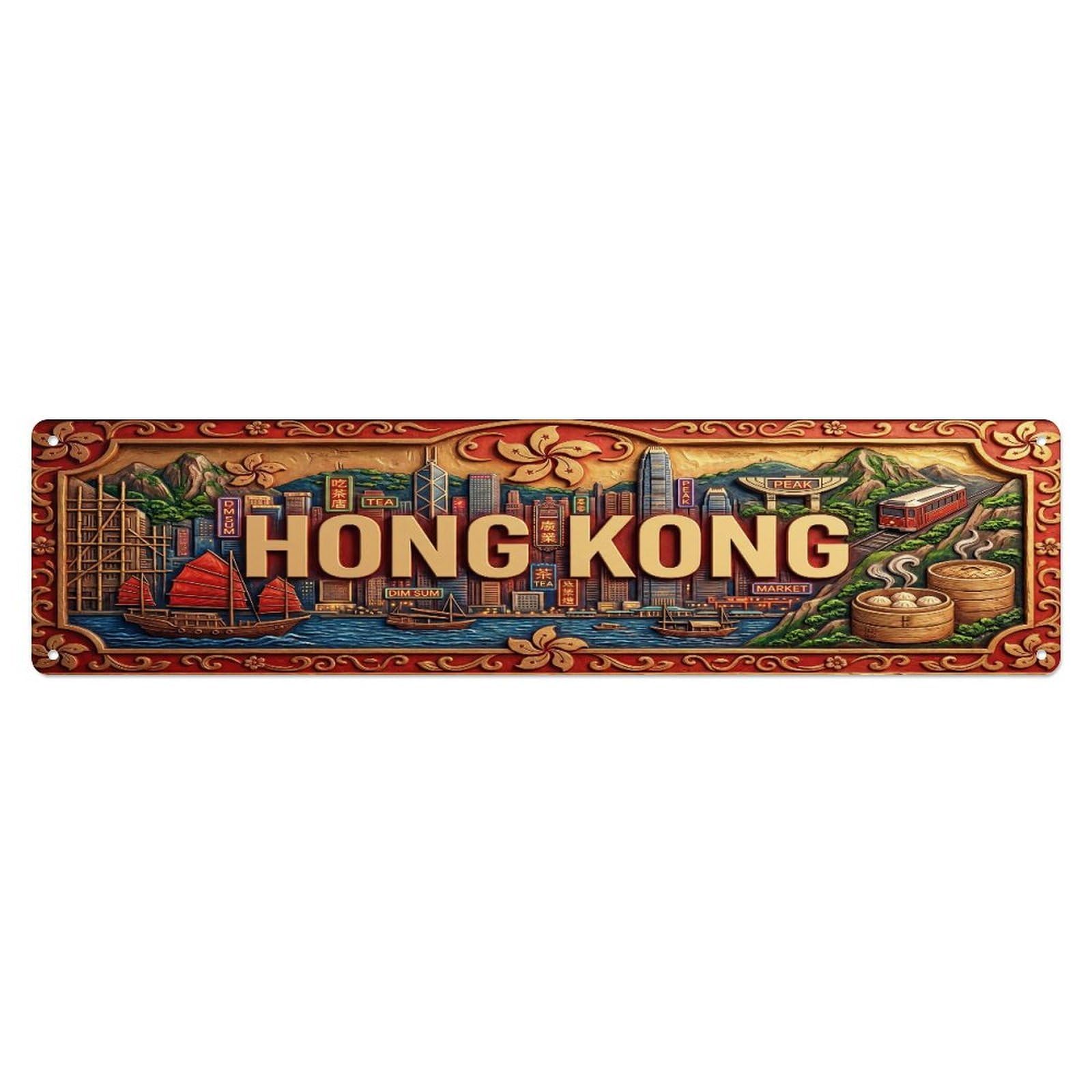 Xanthor Style Metal Tin Sign Vintage Hong Kong China Flag Pattern
