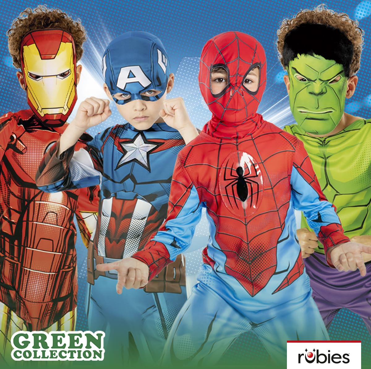 Rubies Costume Hulk per Ragazzi, Tuta Stampata e Maschera con Capelli, Marvel Ufficiale, Green Collection Costumi Sostenibili per Halloween, Natale, Carnevale e Compleanni