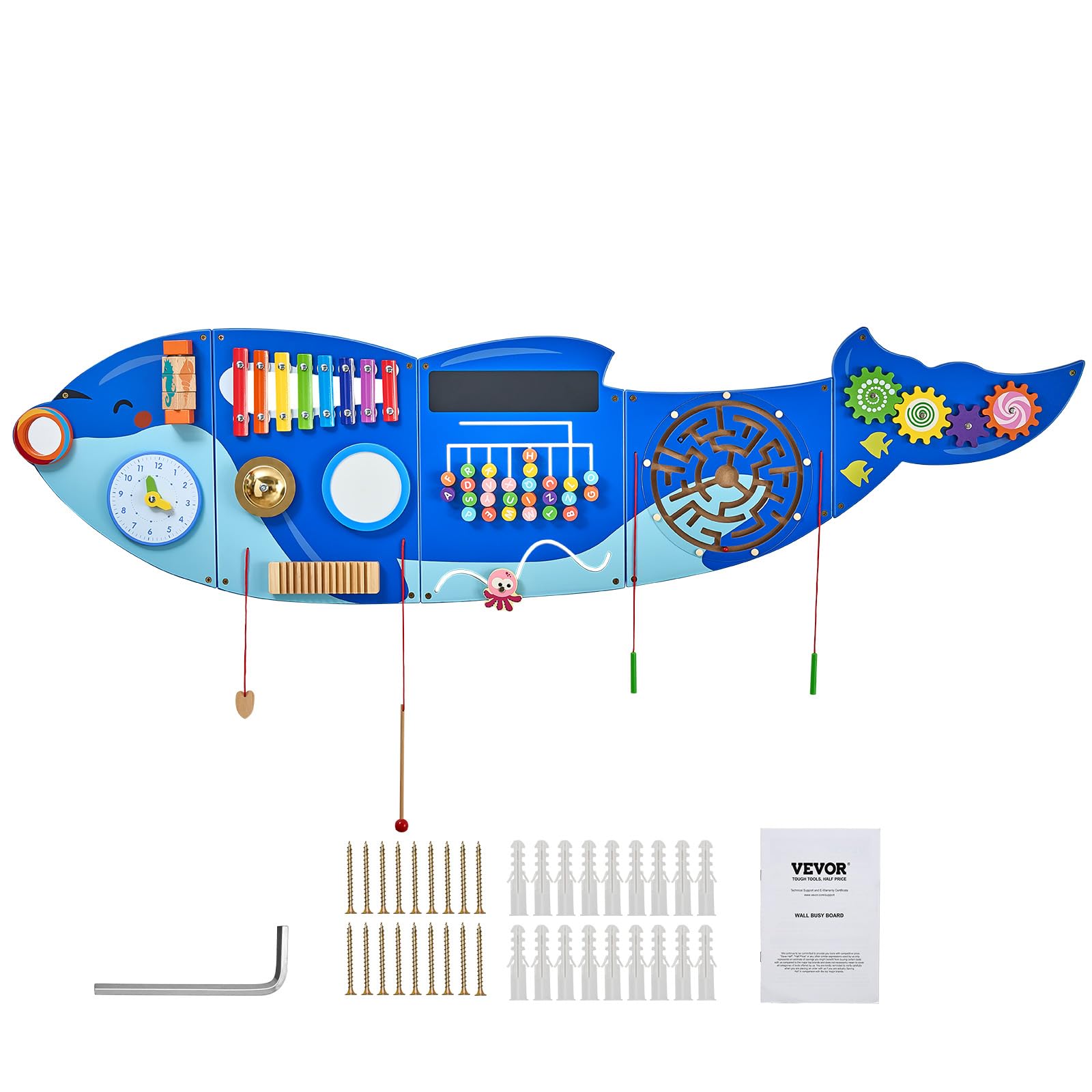 VEVOR Panneaux Muraux d'Activités Orque, 12 Jeux, Jouet Mural Sensoriel Montessori pour Enfants 3-12 Ans, Centre d'Activités d'apprentissage, Salle de Jeux des Tout-Petits, Crèche, Salle de Classe