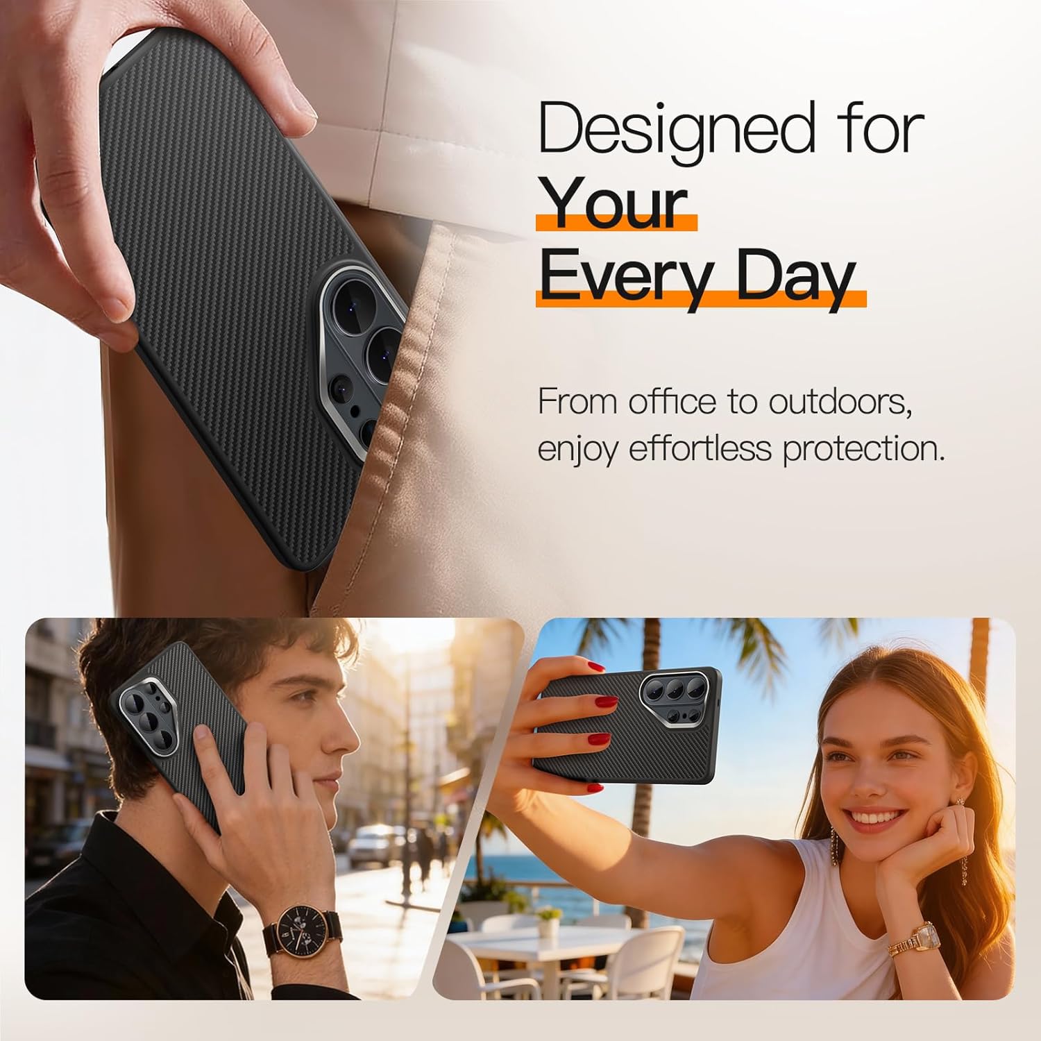 JETech Ultra Slim Case for Samsung Galaxy S26 Ultra, 600D Aramid Fiber Woven Back with TPU Frame, Compatible with MagSafe, Lightweight Precision Fit & Military Grade Protection (Black)