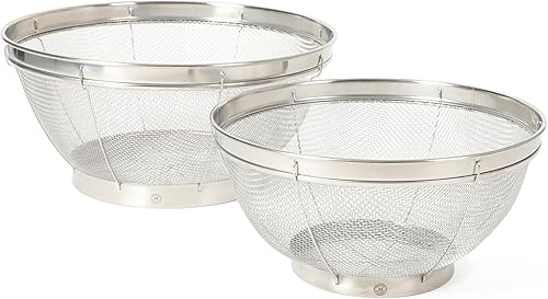Martha Stewart Covello - Colador de malla de acero inoxidable, 2 piezas, color plateado