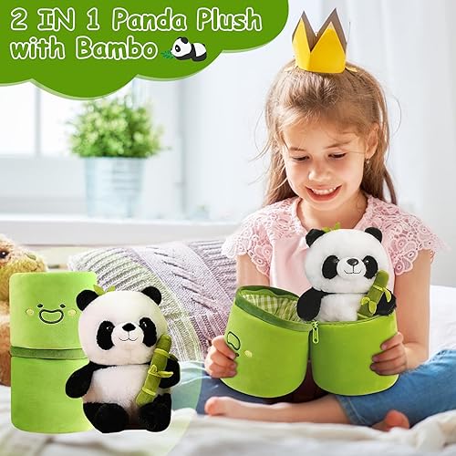 Miniatura 2 de Emoin Animales de peluche de panda de bambú de 11.8 pulgadas, tubo de bambú de panda, peluche de oso panda, muñeca panda, regalos para niños y niñas