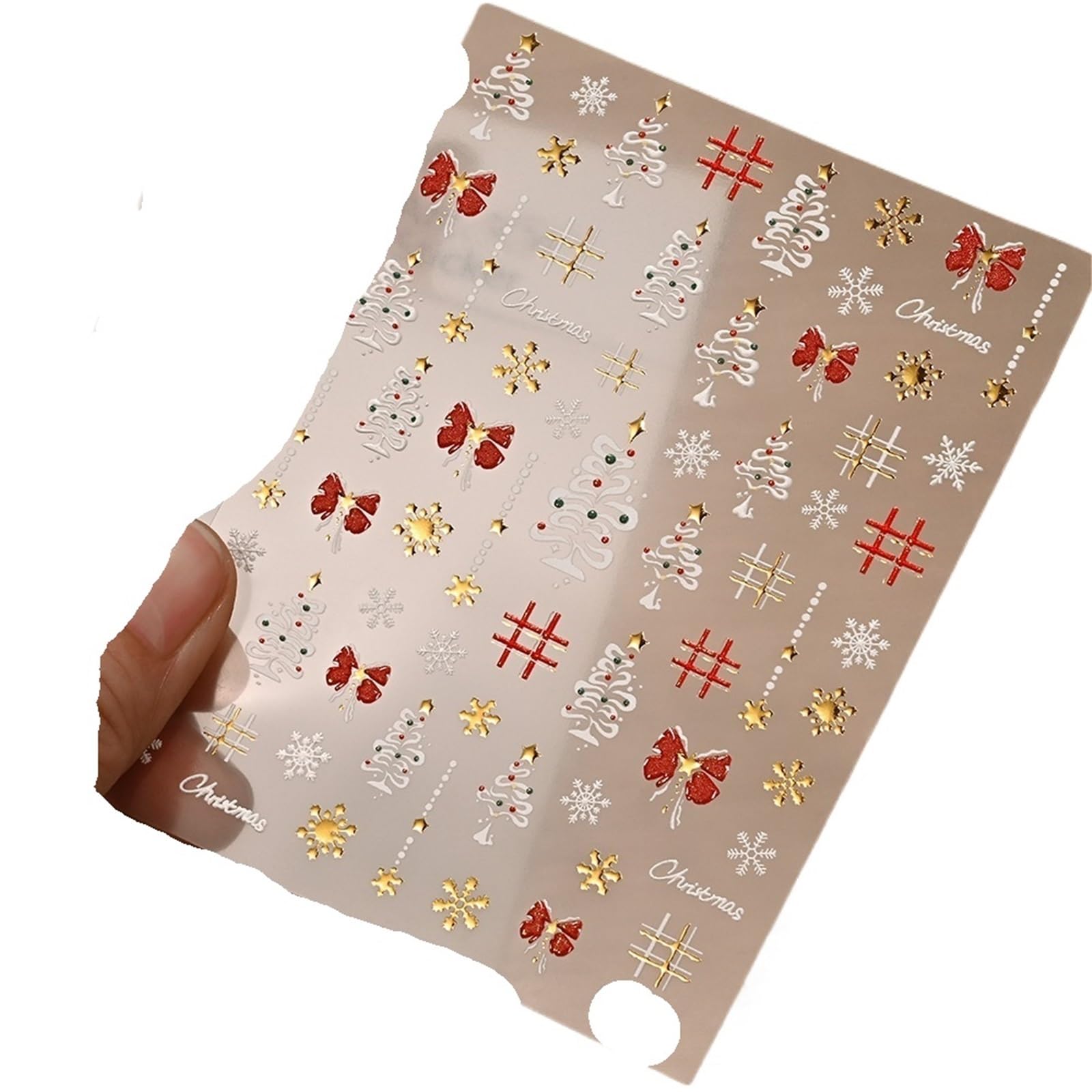 3pcs 5D Nail Stickers - Red Bowknot & Gold Snowflakes - White Snowflake Bow Decals for Holiday Nail Art(Color1)